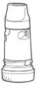 Black and white line drawing of a cylindrical medical device with a wide base and tapered upper part, featuring small lateral protrusions