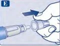 Una mano afferra la parte superiore di una penna iniettore per agganciarla al corpo del dispositivo seguendo la direzione di una freccia scura