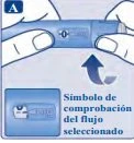 Due mani tengono una penna iniettiva blu con il numero 0 visibile e una freccia curva indica il movimento di rotazione del dispositivo