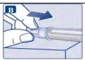 Mani che impugnano un dispositivo medico per estrarre o spingere un componente verso destra indicato da una freccia blu scura