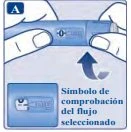 Due mani tengono una penna iniettiva blu con una freccia che indica il movimento di rotazione per selezionare il flusso del farmaco