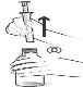 A hand holds a syringe above a glass vial while a black arrow indicates the aspiration movement towards