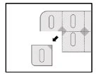 Diagram showing how to separate a pill blister by bending along the dotted lines to detach a single dose indicated by the arrow