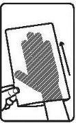 A hand holding a rectangular sheet tilted toward the