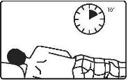 Schematic drawing of a person lying on their side with a clock indicating a 10-minute interval in the upper right corner