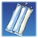 Three cylindrical transparent vials with white caps arranged vertically against a gradient blue background