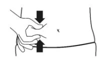 Schematic drawing of a hand pinching the skin of the abdomen to prepare for injection