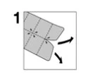Diagramma schematico con il numero 1 che mostra come piegare e separare un contenitore rettangolare grigio seguendo le linee tratteggiate