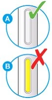 Diagramma con due cerchi: il cerchio A mostra una finestra trasparente vuota con segno di spunta verde, il cerchio B mostra una finestra gialla con una X rossa