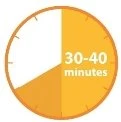 Orologio circolare arancione con un settore evidenziato che indica un intervallo di tempo di 30-40 minuti su sfondo bianco