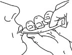 Disegno lineare che mostra una mano che inserisce una striscia di farmaco sublinguale nella bocca di una persona vicino alla lingua
