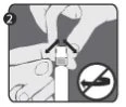 Two hands firmly pressing the ends of a cylindrical medical device with black arrows indicating the direction of pressure