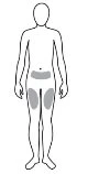Disegno stilizzato di un corpo umano in piedi con aree grigie evidenziate sull'addome e su entrambe le cosce