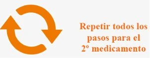 Символ из двух оранжевых стрелок, образующих круг, с оранжевой надписью «Repetir todos los pasos para el 2º medicamento»