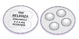Два белых круглых диска, один из которых с черной надписью GSK RELENZA 4 x 100 мкг ROTADISK и