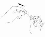 Disegno a linee che mostra una mano che afferra la parte superiore di una siringa e tira il pistone verso l'alto indicato da una freccia nera