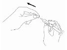 Line drawing of a hand moving a protective cap to the left to unlock the
