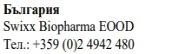 Black text on white background with the words Bulgaria, the name Swixx Biopharma EOOD, and the telephone number +359 (0)2 4942 480