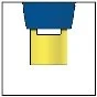 Illustrazione stilizzata di un contenitore con parte superiore blu e corpo inferiore giallo su sfondo bianco