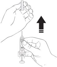 Technical drawing of a hand lifting a cylindrical cap upward from the