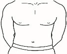 Black line drawing of a nude male torso showing the chest and upper body area, indicating an injection site