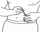 Line drawing of a torso showing two hands preparing a medical injection
