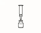 Black and white schematic drawing of a syringe with needle inserted into the stopper of a glass vial for drug withdrawal