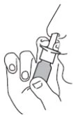 Line drawing of a hand holding a dropper to administer liquid directly into the