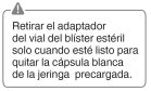 Rounded rectangle containing Spanish text warning to remove the cap before use