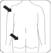 Schema del busto e del bacino di una persona con due frecce nere che indicano la zona del braccio e la zona del gluteo