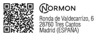 Czarny kod QR na białym tle obok logo Normon i