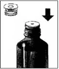 A cap is being pressed down with a black arrow pointing toward the neck of a dark medical vial to close it properly