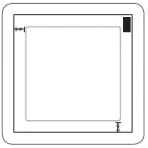 Technical diagram of a square medical device with rounded edges, an inner frame, and a small black rectangular element in the upper right corner