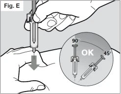 Technical drawing showing a hand holding a syringe for an