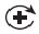 Black cross symbol surrounded by a curved arrow pointing clockwise on a white background