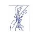 Blue schematic drawing showing a hand holding a syringe to inject a liquid into a vial with a rubber stopper