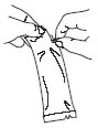 Schematic black and white drawing showing an open tube of cream or ointment with some content coming out of the nozzle