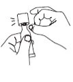 Line drawing showing two hands removing the protective cap from a medicine vial in preparation of
