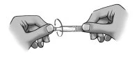 Two hands firmly hold a transparent cylindrical container to separate or open a circular component by slightly twisting it