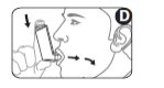 Disegno schematico di un profilo umano che utilizza un inalatore con una freccia verso il basso e una verso l'esterno della bocca con lettera D