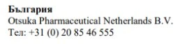 Bulgarian text with the name Otsuka Pharmaceutical Netherlands B.V. and the telephone number +31 (0) 20 85 46 555 on a white background