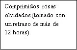 Testo in spagnolo su sfondo bianco che recita comprimidos rosas olvidados tomado con un retraso de más de 12 horas