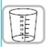Technical drawing of a cylindrical graduated measuring cup with a millimeter scale indicating levels from 5 to 30 ml
