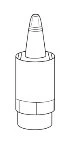 Black and white technical drawing of a cylindrical medical device composed of a wide base and an upper conical applicator