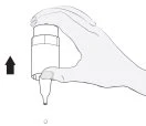 A hand holds a medicine bottle with a dropper while a black arrow indicates downward movement
