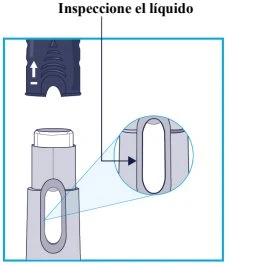 Diagramma medico che mostra un dettaglio ingrandito di una finestra trasparente su un dispositivo per l'ispezione visiva del liquido interno