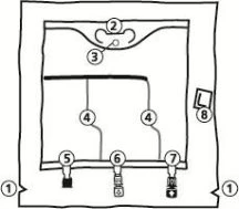Technical diagram numbered with points 1, 2, 3, 4, 5, 6, 7, and 8 indicating different parts of a medical device on a white background