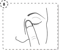 Line drawing of a finger gently pressing on the closed eyelid of an eye, with the number 8 in a dashed circle at the top left