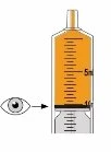 Illustrazione di una siringa con liquido ambrato e un occhio che indica il livello del liquido alla tacca dei 1 ml