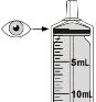 Disegno schematico di una siringa graduata da 10 ml con un occhio che osserva il livello del liquido indicato dalla linea nera superiore